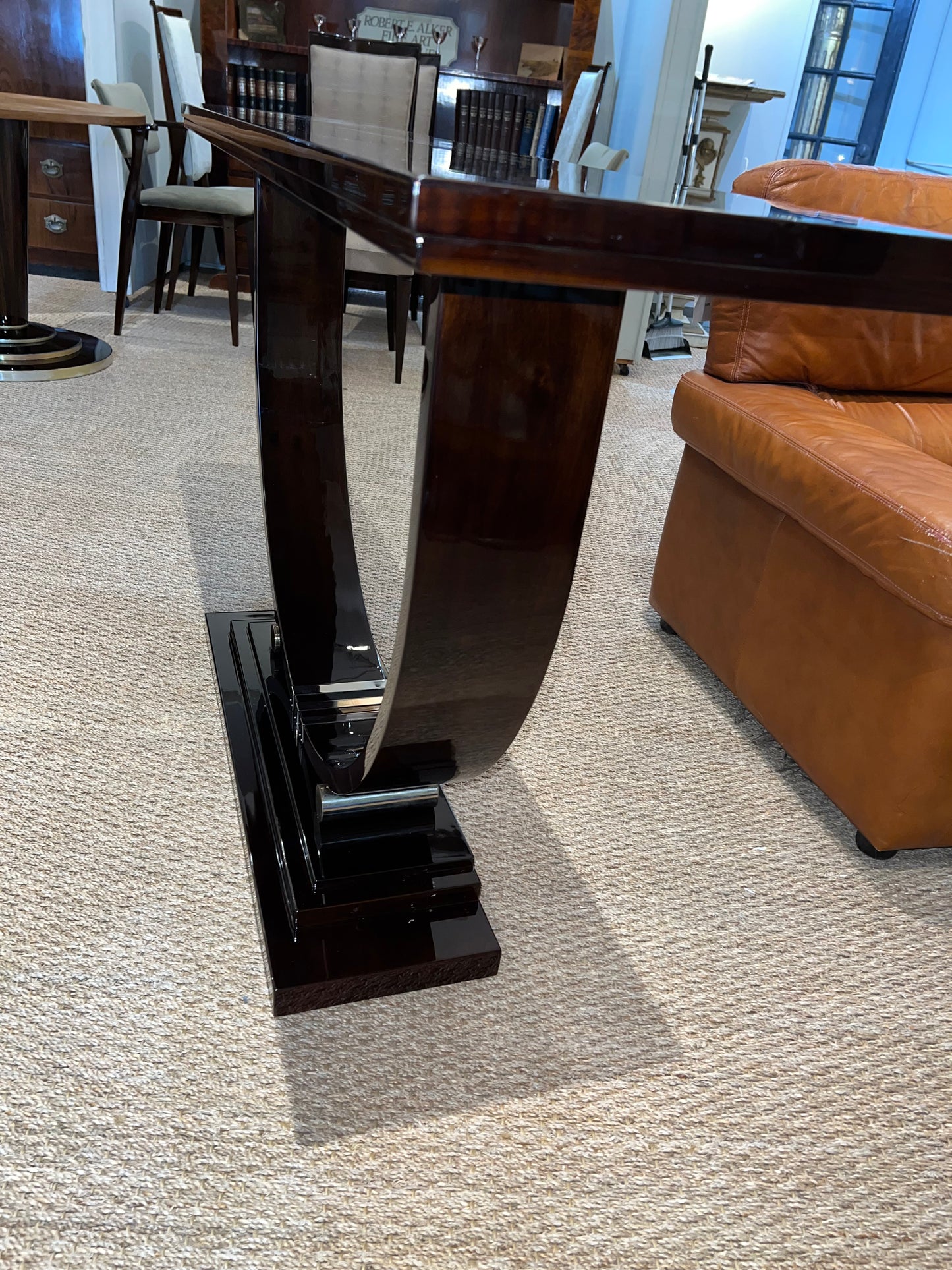 Art Deco French Console in Walnut with Chrome Stripes