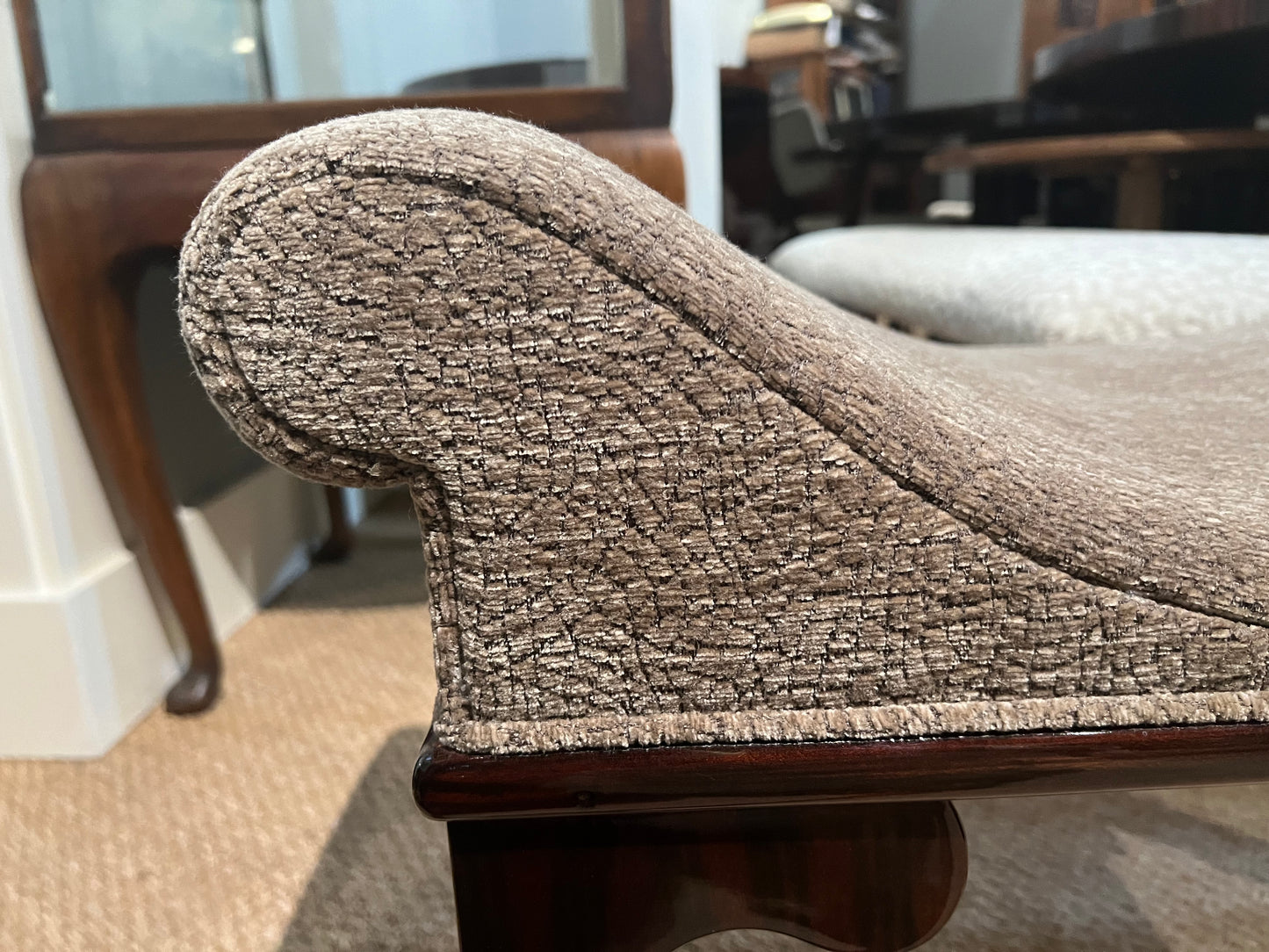 Art Deco French Ottoman in Beech Wood