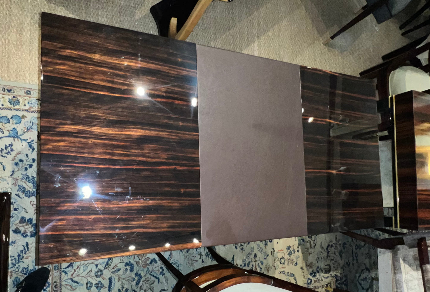 Art Deco French Desk in Macassar with Leather Top Insert