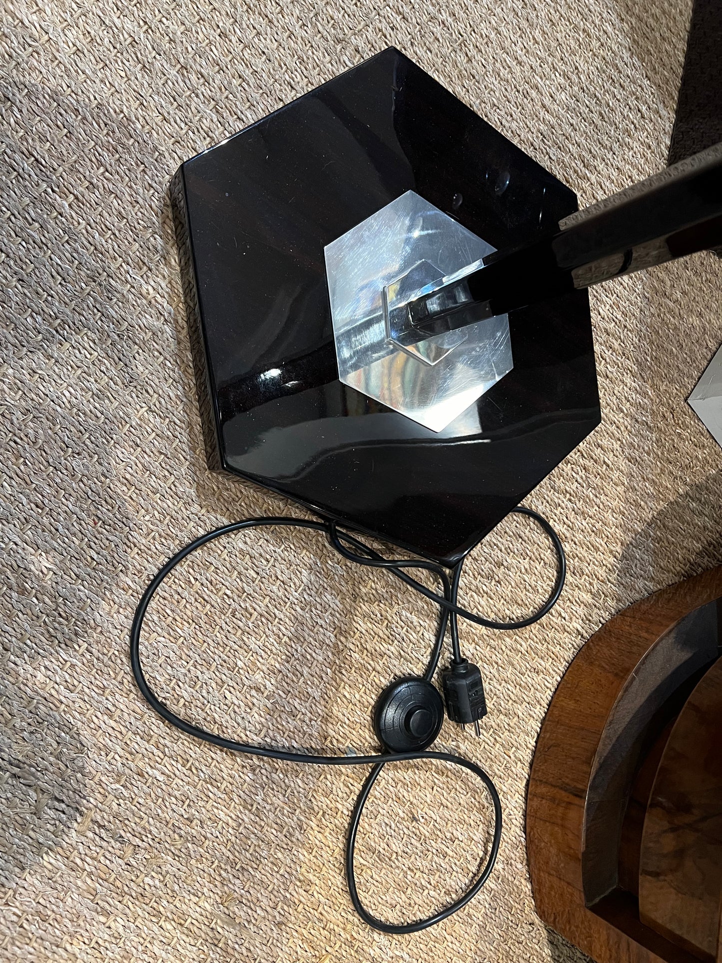 Art Deco French Floor Lamp in Beech Wood with Chrome