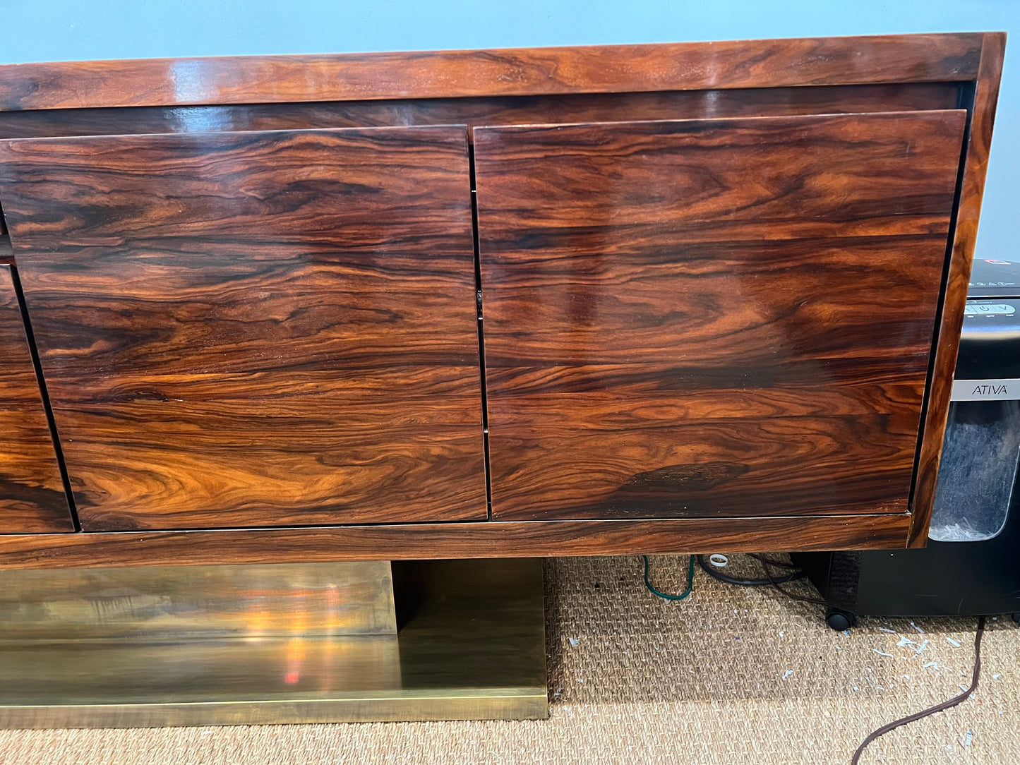 Mid-Century Italian Sideboard in Walnut with Brass Base, c. 1970s