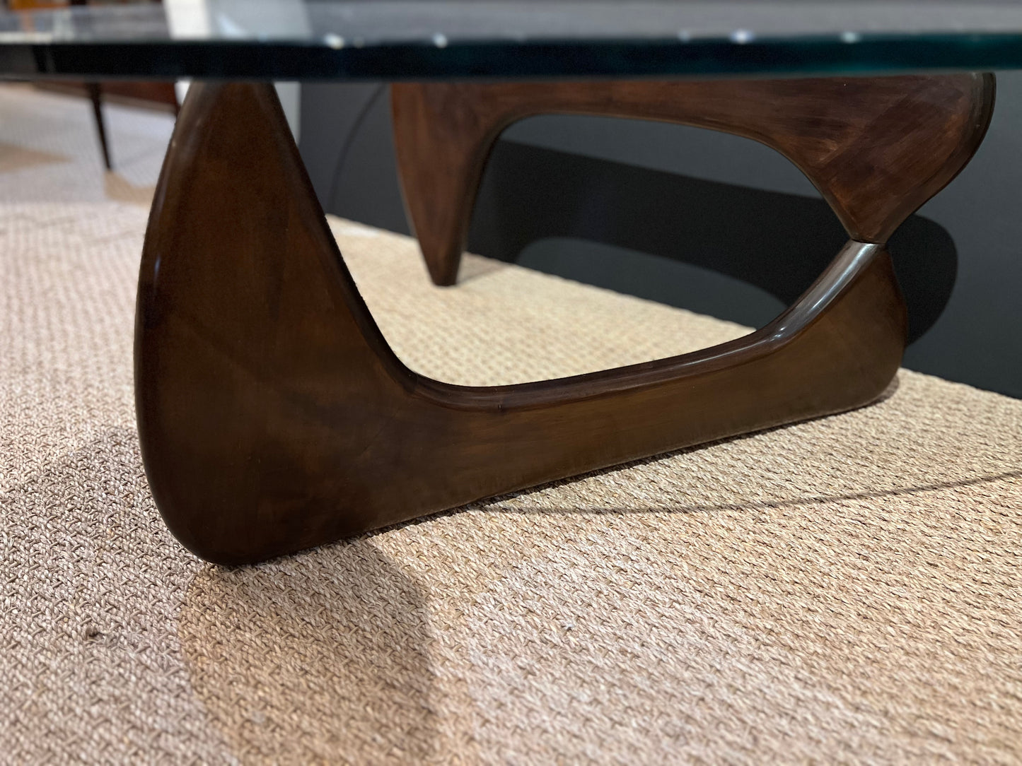 Japanese Coffee Table in Walnut and Glass in the style of Isamu Noguchi