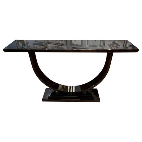 Art Deco French Console in Walnut with Chrome Stripes
