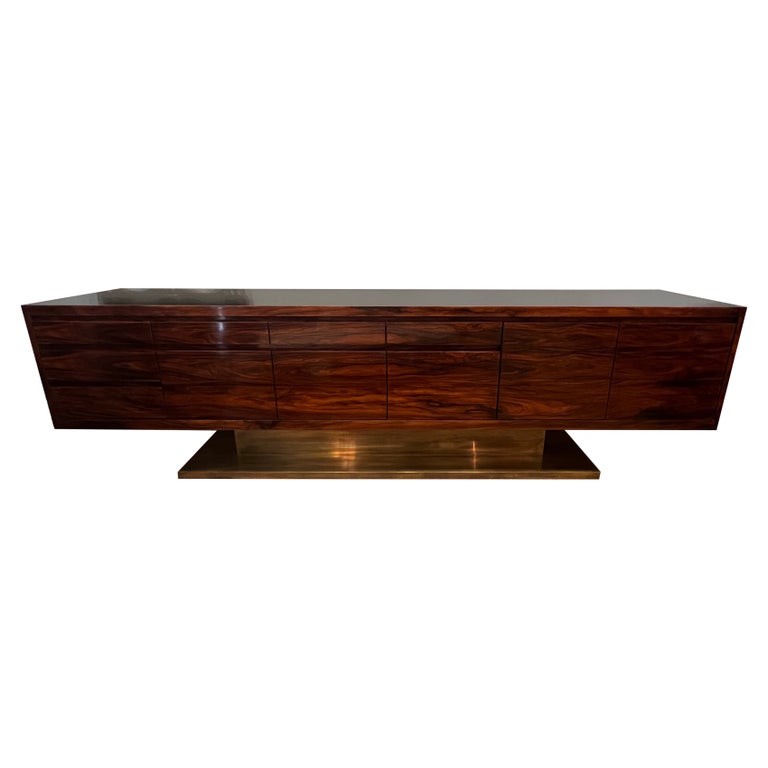 Mid-Century Italian Sideboard in Walnut with Brass Base, c. 1970s