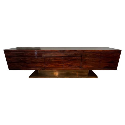 Mid-Century Italian Sideboard in Walnut with Brass Base, c. 1970s
