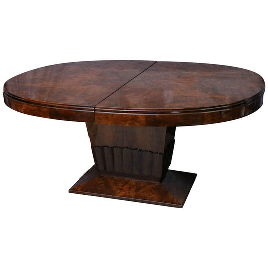 Art Deco Oval Dining Table in Burl Walnut