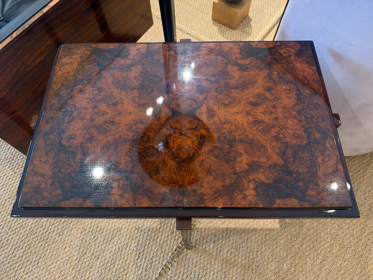 Art Deco French Side Table in Burl Walnut
