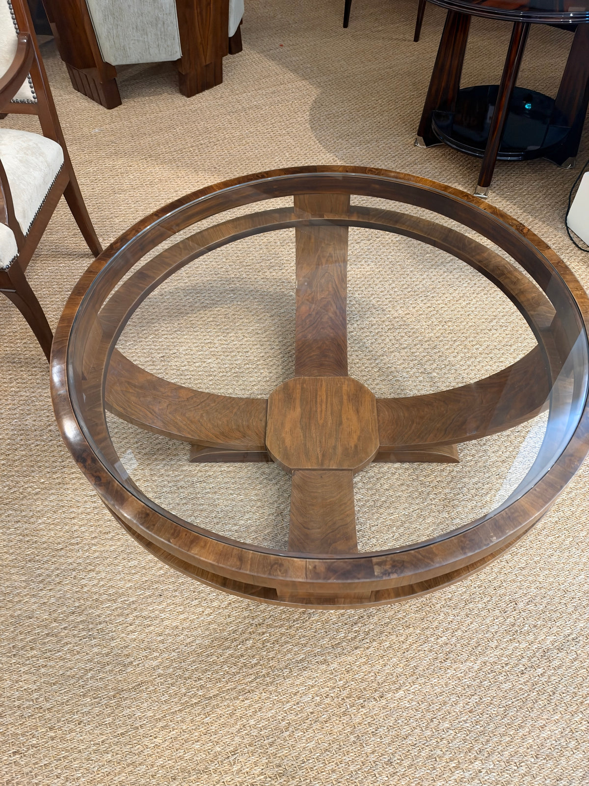 Hungarian Art Deco Round Side Table in Walnut Wood