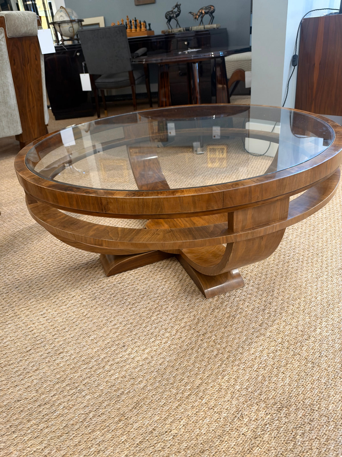 Hungarian Art Deco Round Side Table in Walnut Wood