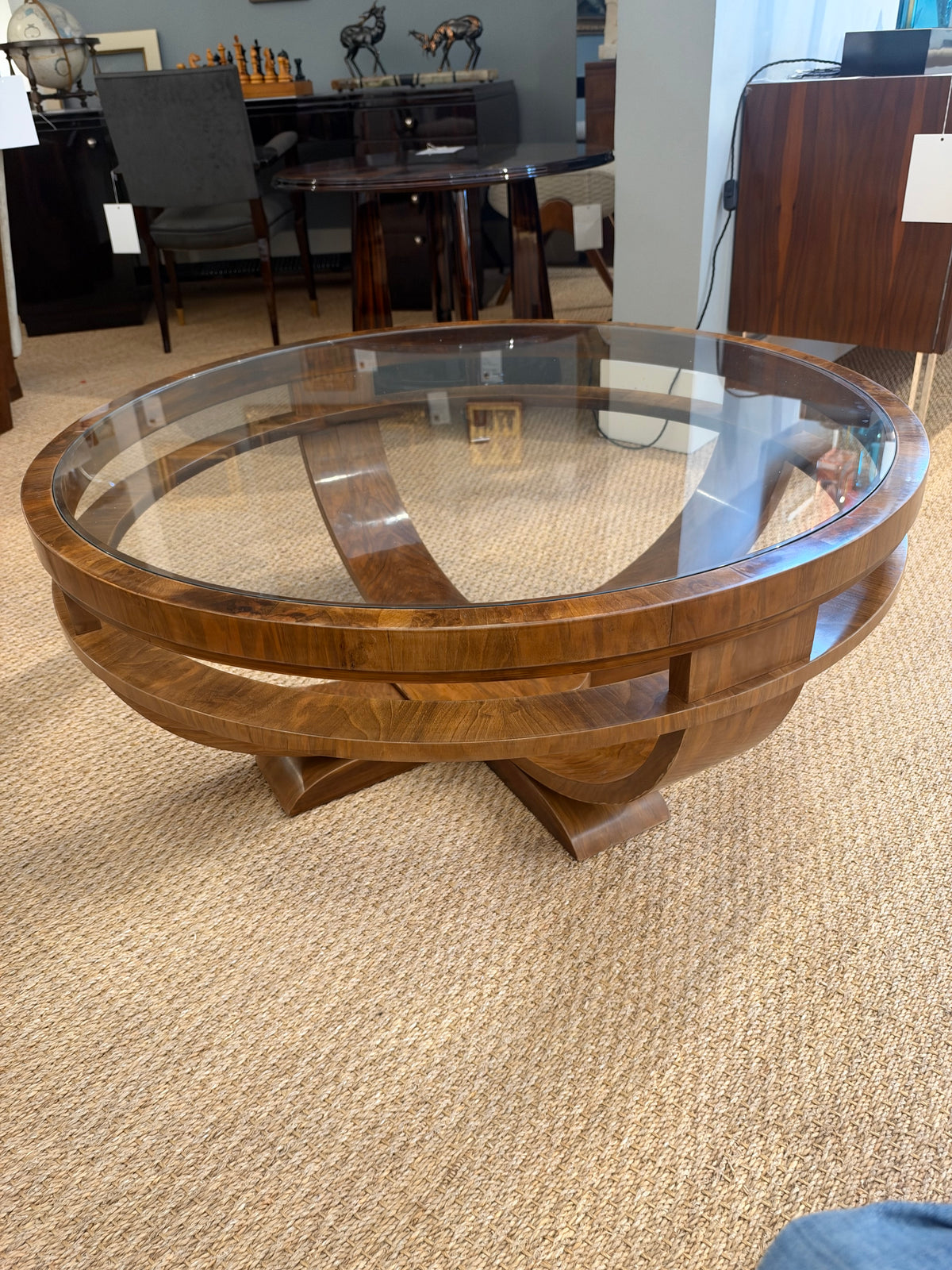 Hungarian Art Deco Round Side Table in Walnut Wood