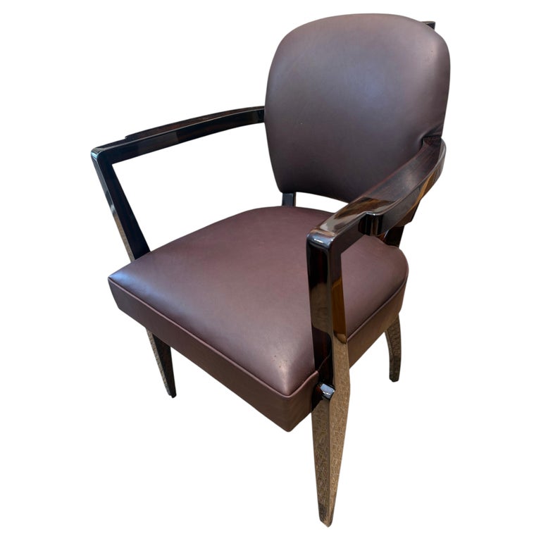 Art Deco Leather French Office Chair in Walnut