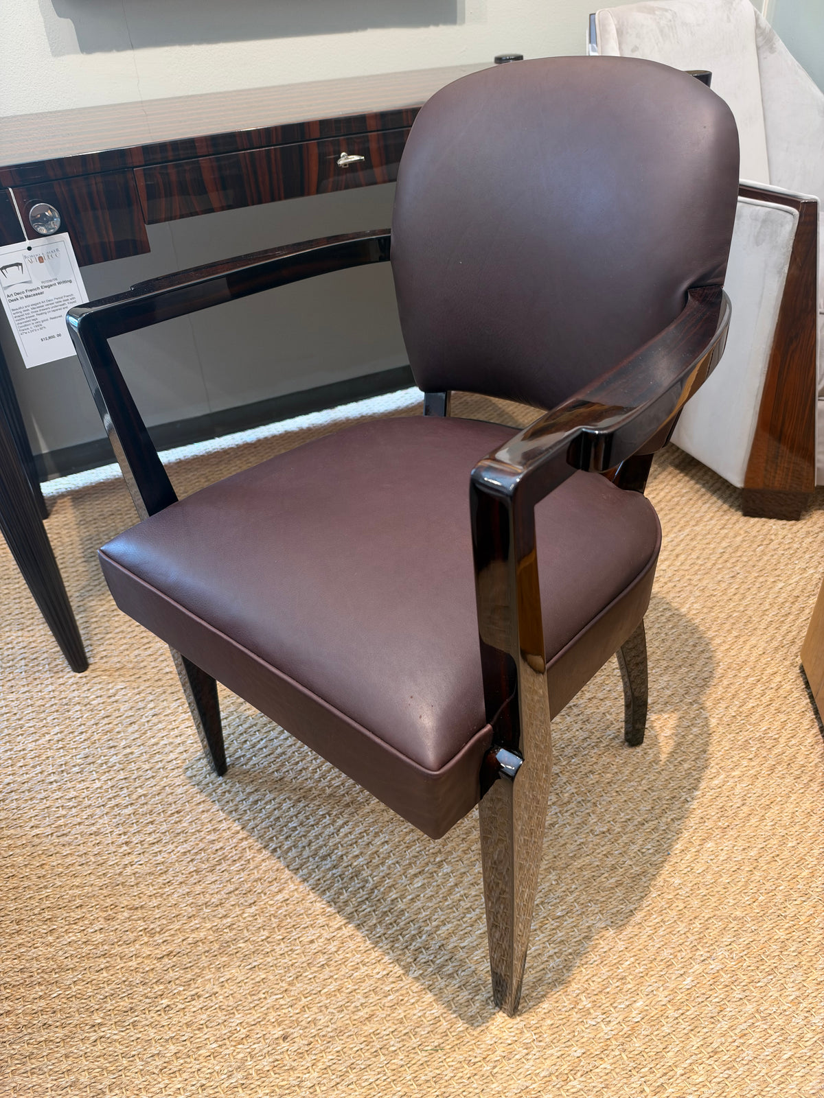 Art Deco Leather French Office Chair in Walnut