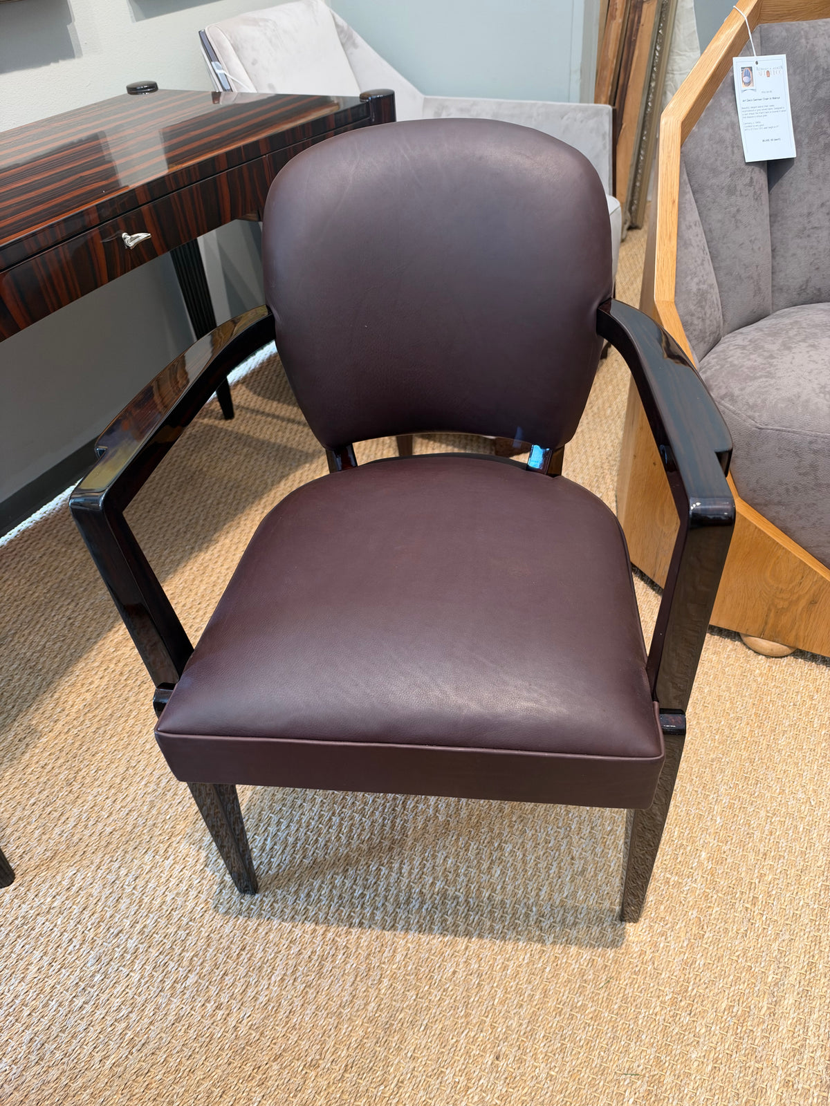 Art Deco Leather French Office Chair in Walnut