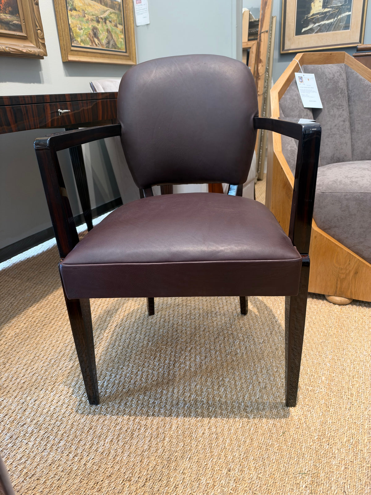Art Deco Leather French Office Chair in Walnut