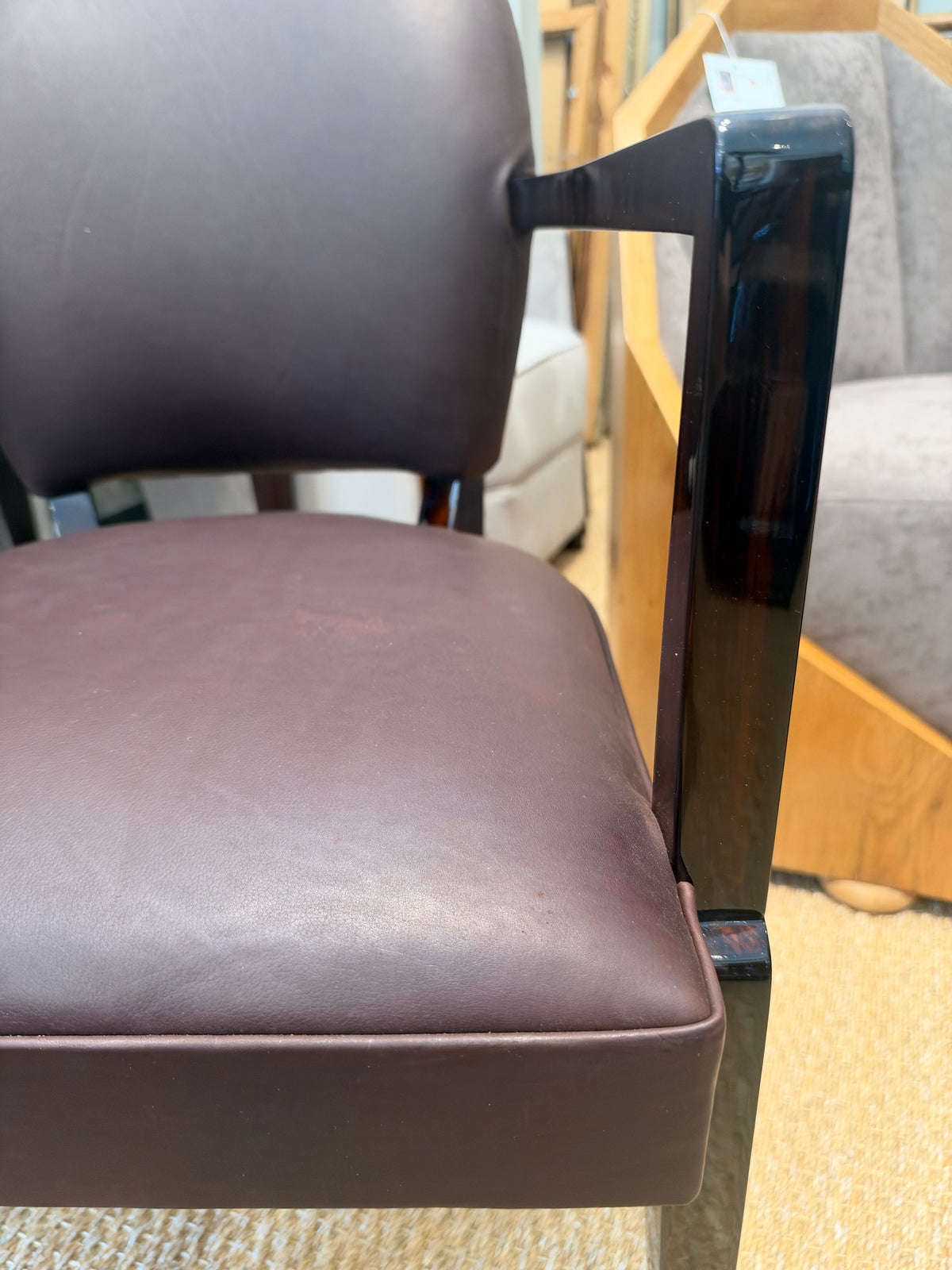 Art Deco Leather French Office Chair in Walnut