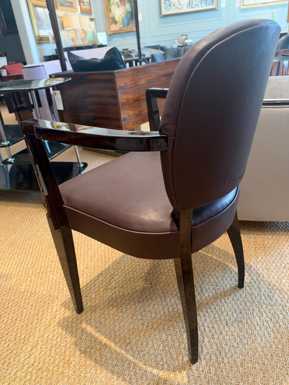 Art Deco Leather French Office Chair in Walnut