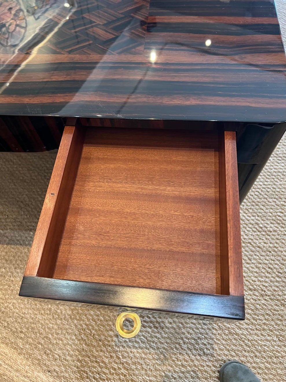 Art Deco French desk with parquet tabletop in Macassar wood