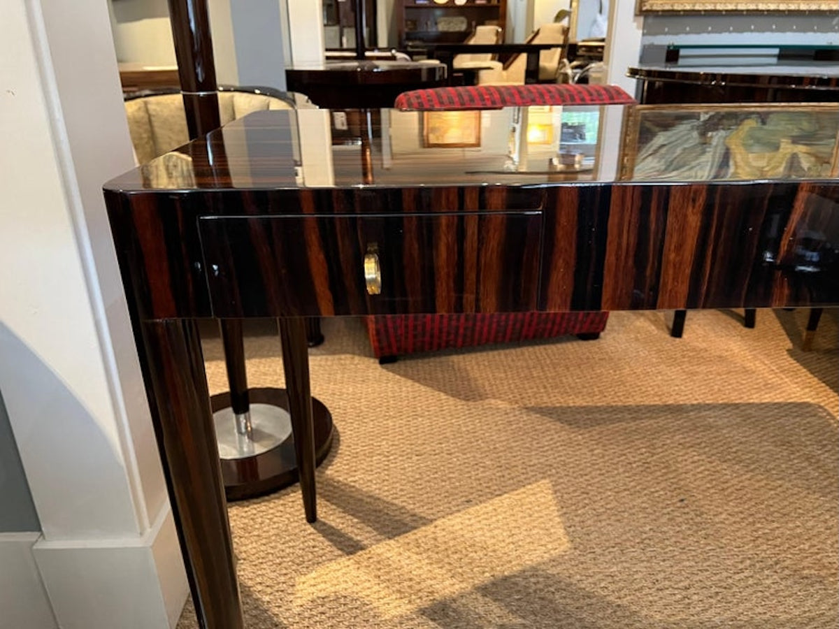 Art Deco French desk with parquet tabletop in Macassar wood