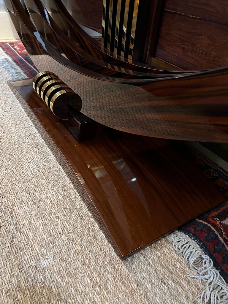 Grand Art Deco French Console in Macassar with Brass Elements