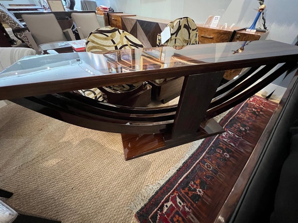 Grand Art Deco French Console in Macassar with Brass Elements