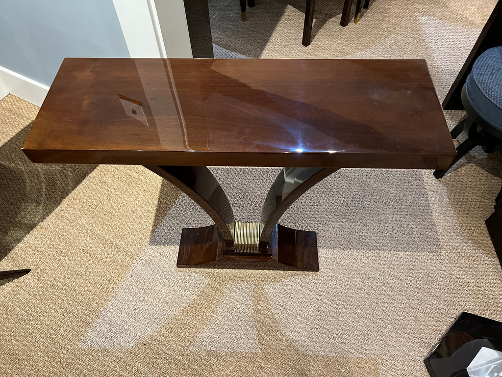 Art Deco French Console in Walnut and Brass