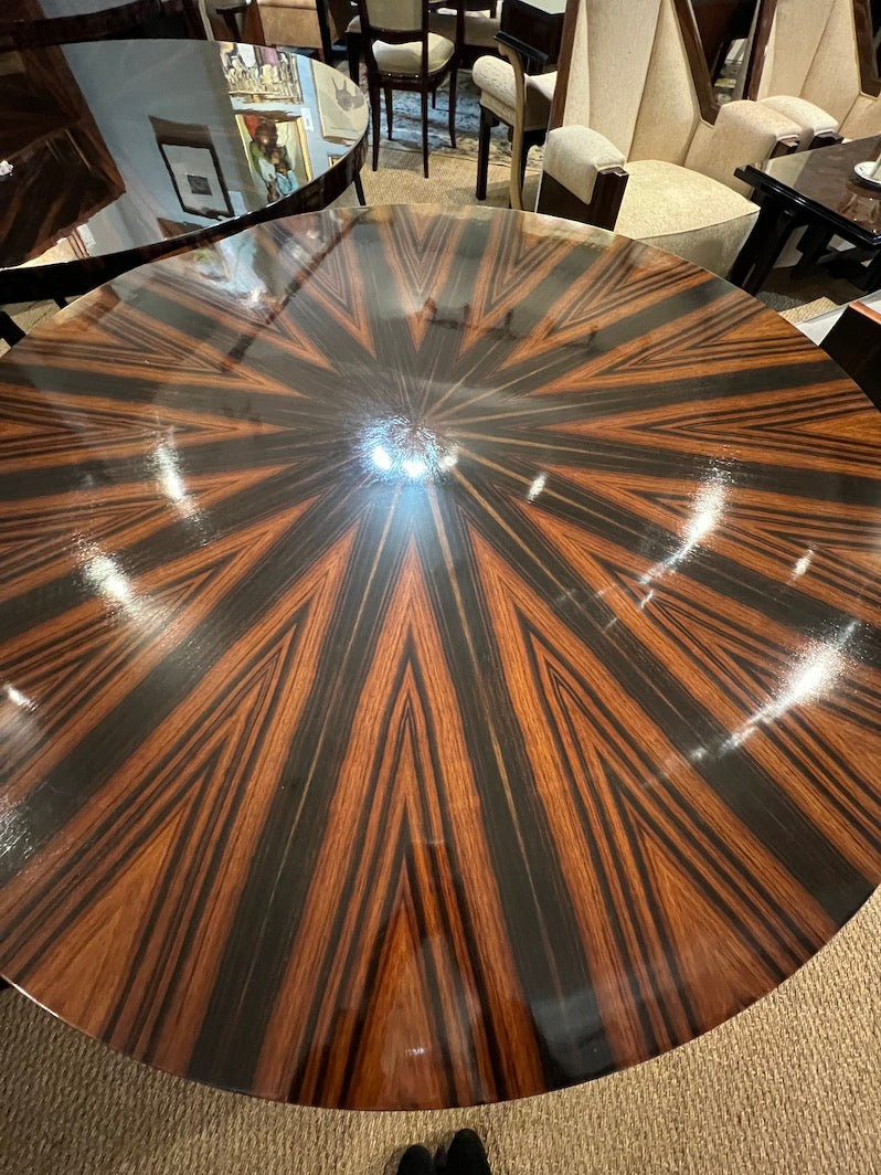 Art Deco French Round Dining Table in Macassar