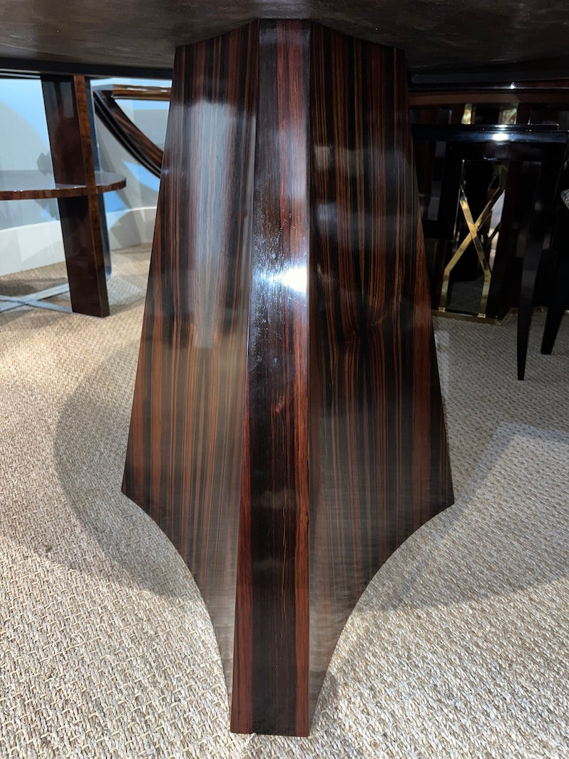 Art Deco French Round Dining Table in Macassar