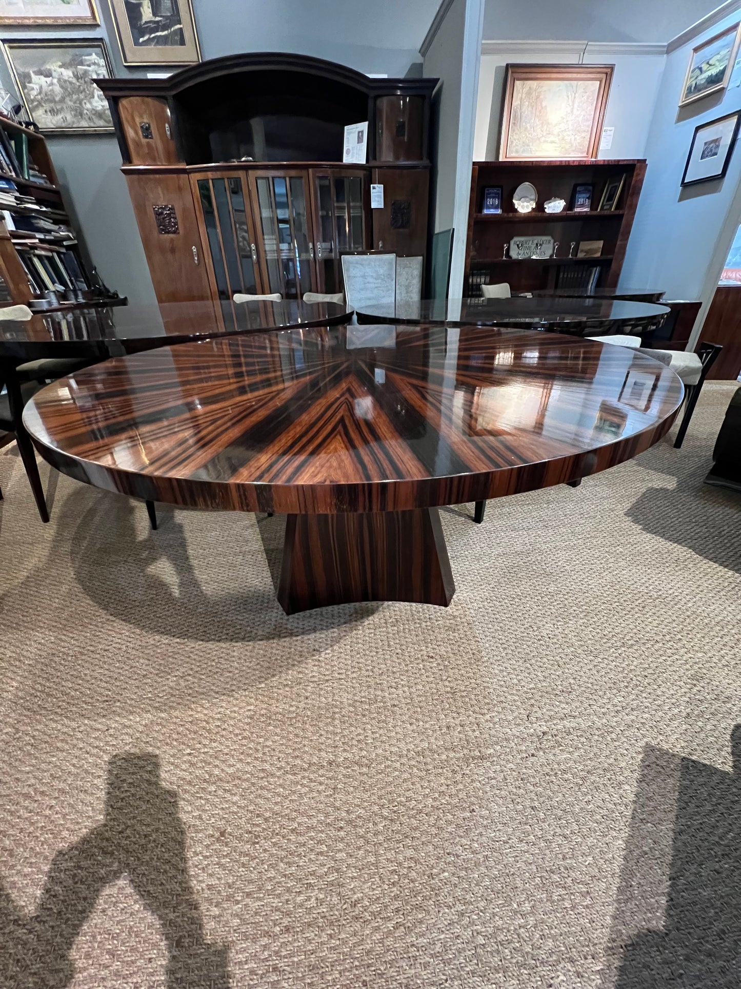 Art Deco French Round Dining Table in Macassar