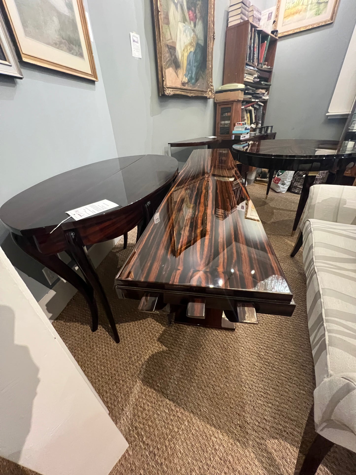 Grand Art Deco French Console in Macassar with Brass Elements
