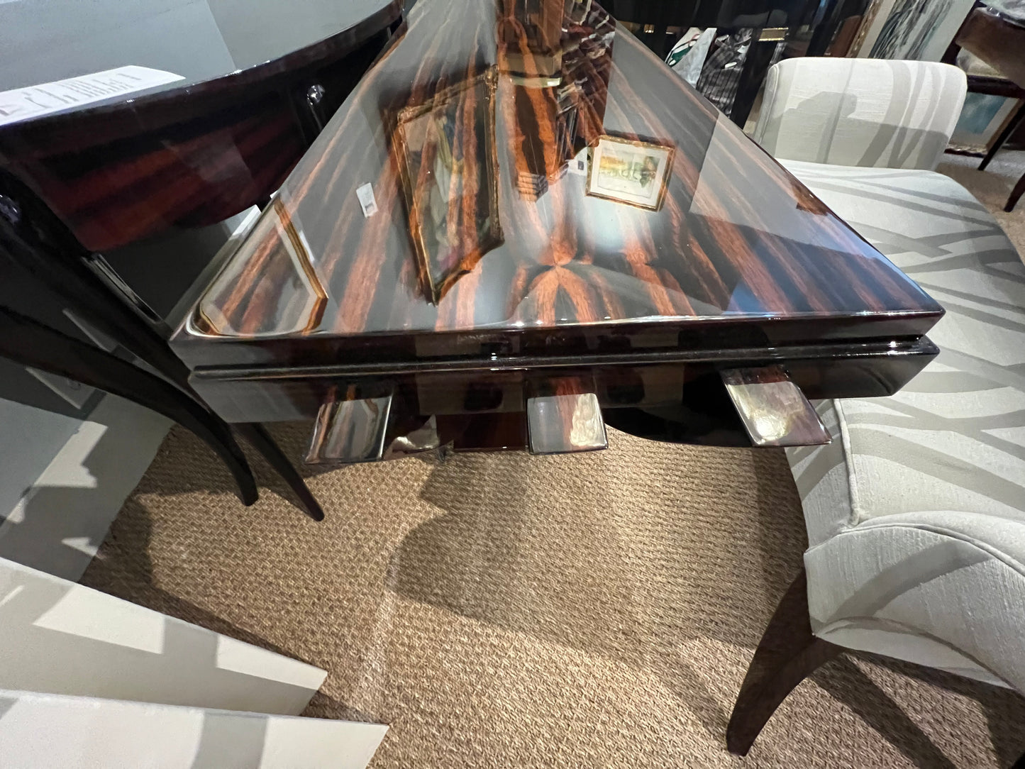 Grand Art Deco French Console in Macassar with Brass Elements