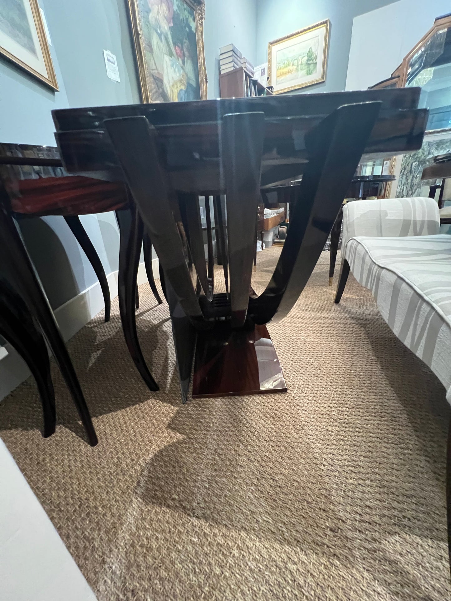 Grand Art Deco French Console in Macassar with Brass Elements