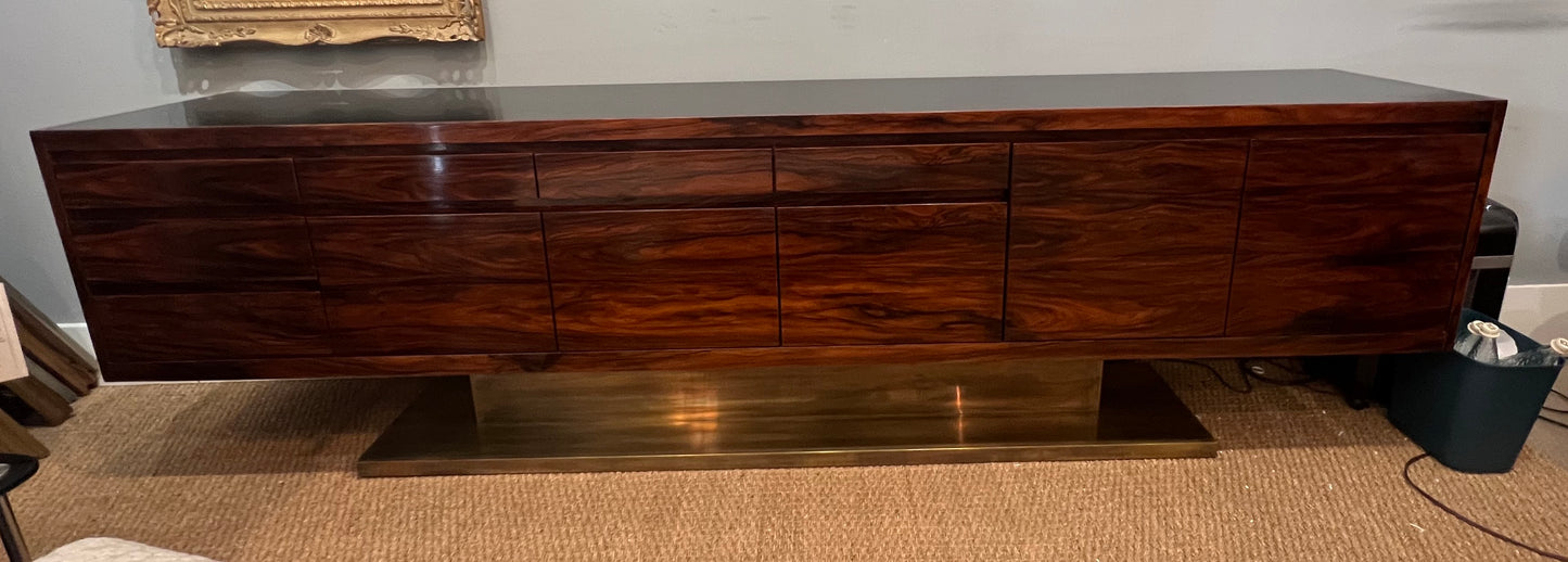 Mid-Century Italian Sideboard in Walnut with Brass Base, c. 1970s