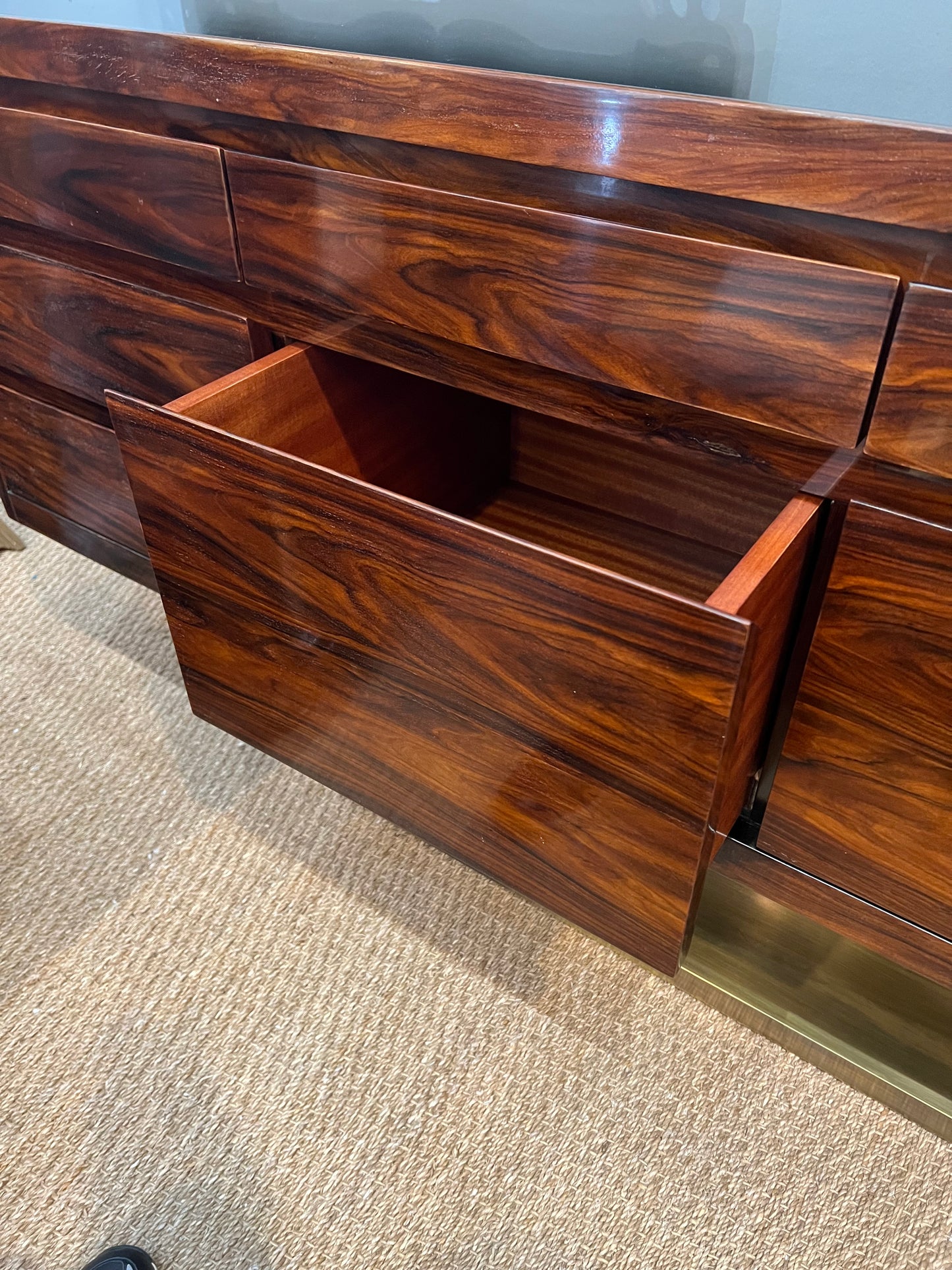 Mid-Century Italian Sideboard in Walnut with Brass Base, c. 1970s