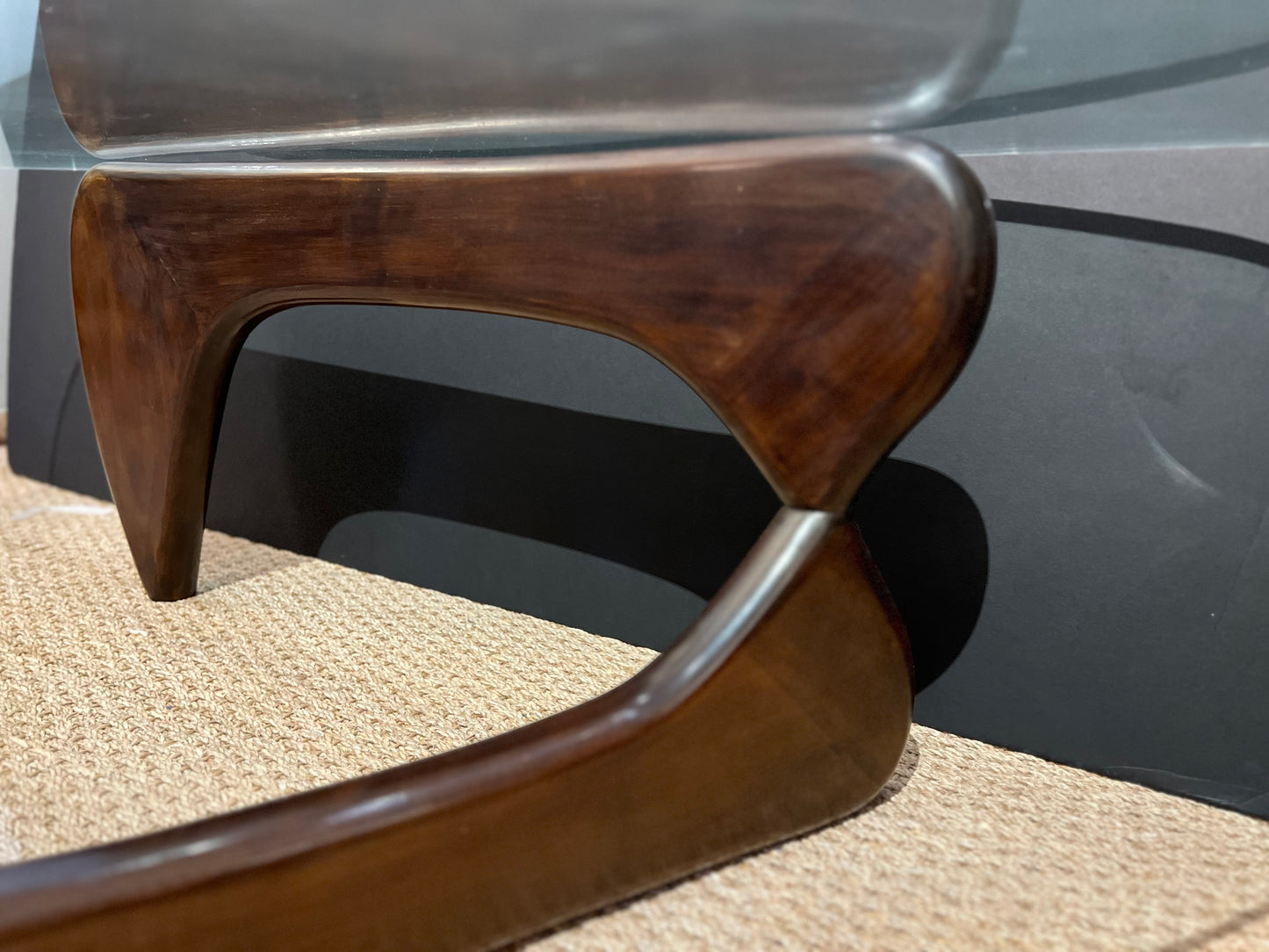 Japanese Coffee Table in Walnut and Glass in the style of Isamu Noguchi