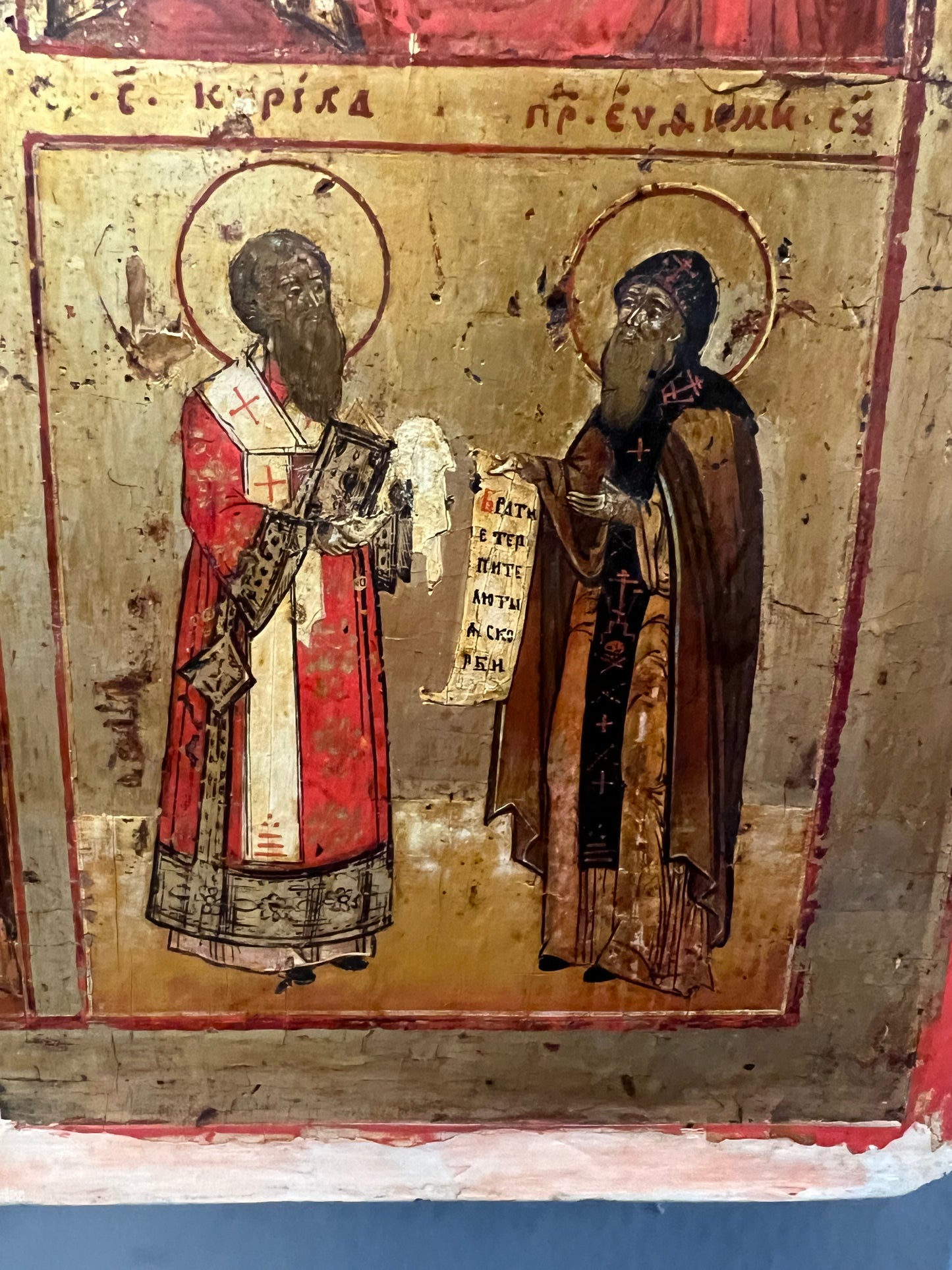 Russian Icon with Smolenskaya and Vladimirskaya Mother of God and 4 Saints