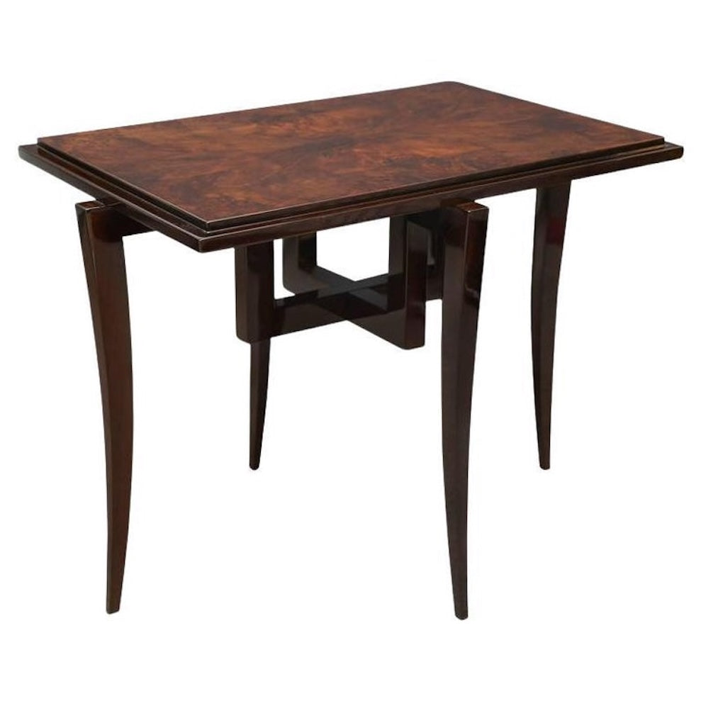 Art Deco French Side Table in Burl Walnut