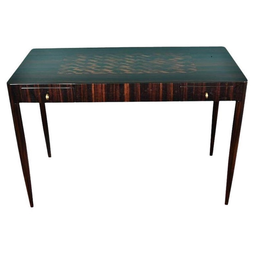 Art Deco French desk with parquet tabletop in Macassar wood