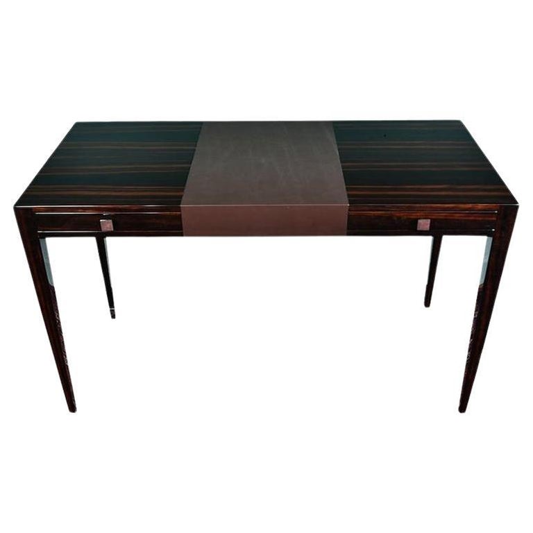 Art Deco French Desk in Macassar with Leather Top Insert