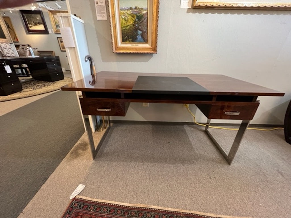 Art Deco Hungarian Desk in walnut and Chrome